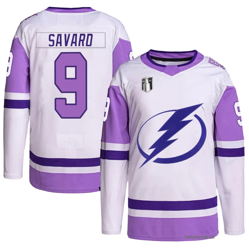 White/Purple Youth Denis Savard Tampa Bay Lightning Authentic Hockey Fights Cancer Primegreen 2022 Stanley Cup Final Jersey